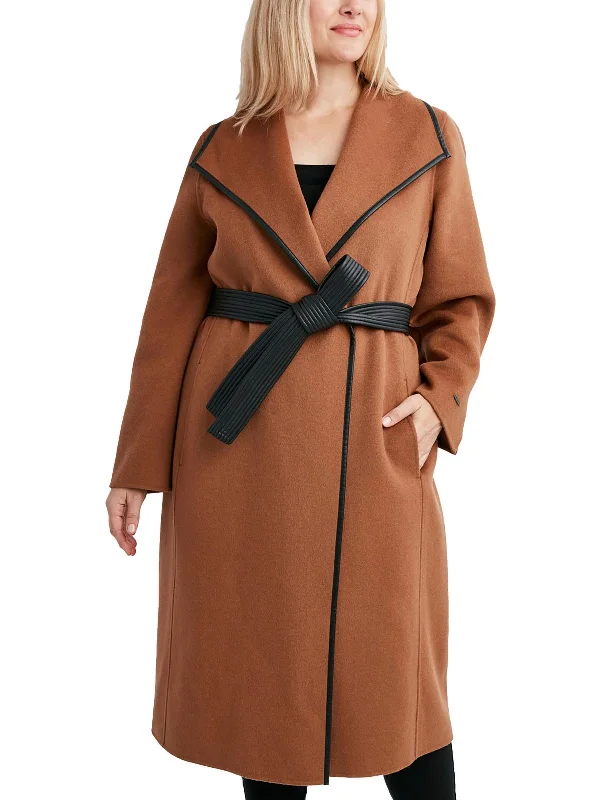 Plus Womens Wool Blend Long Trench Coat