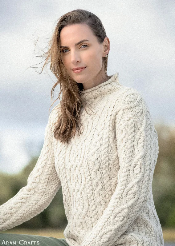 Super Soft Funnel Neck Aran Sweater | NaturalBranded Knit Tops