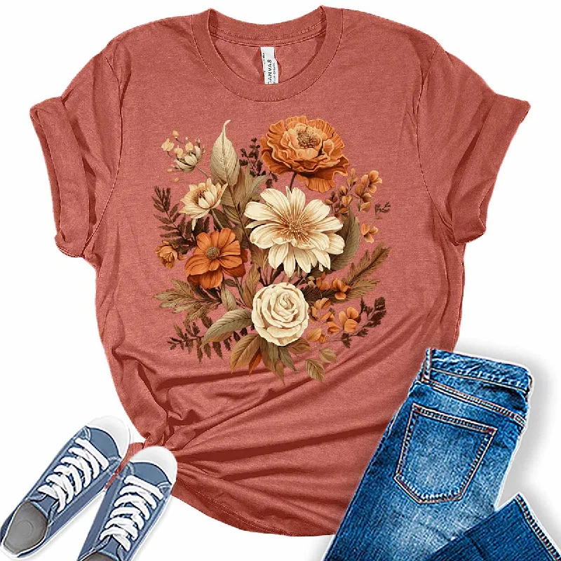 Cottagecore Shirts Fall Floral Graphic Tees for Women Vintage Flower TshirtsLuxury T-Shirts