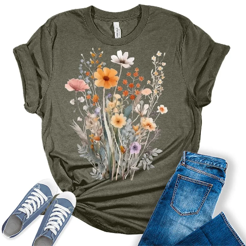 Vintage Boho Tops Trendy Wildflower Cottagecore Shirts Womens Graphic TeesCycling T-Shirts