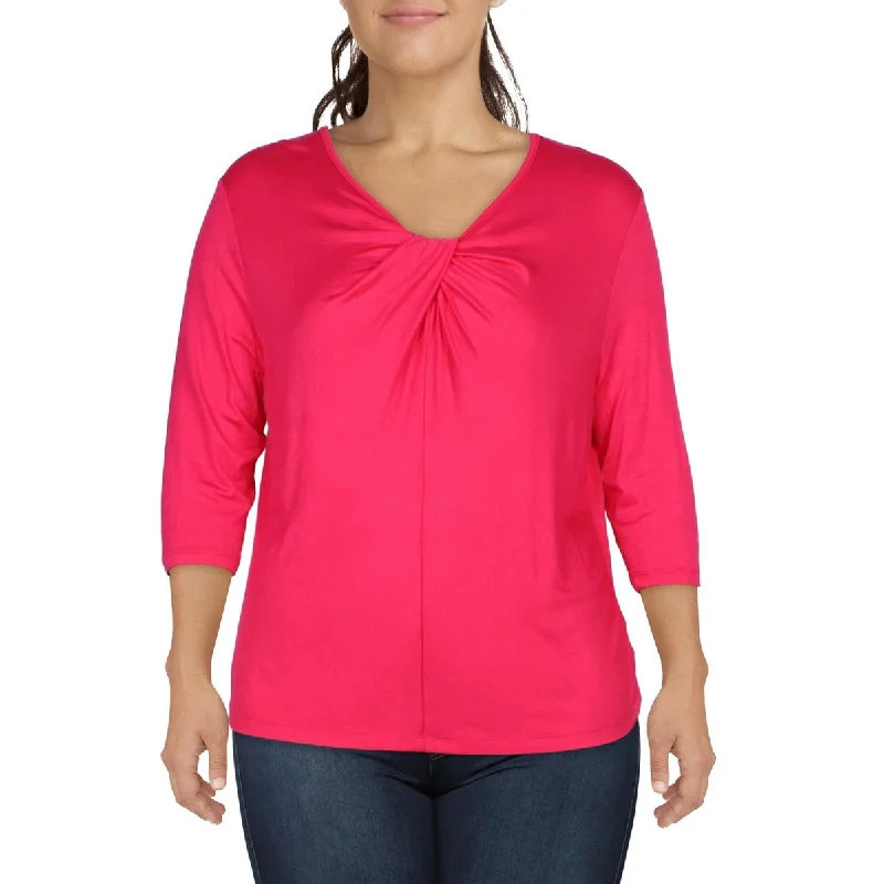 Coin 1804 Womens Plus Knot-Front V-Neck Pullover Top