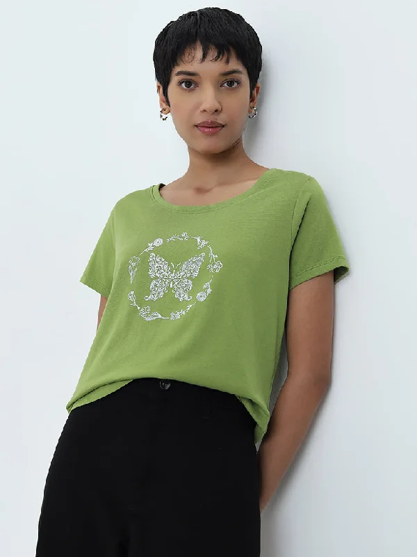 LOV Green Printed Cotton T-ShirtCultural Shirts