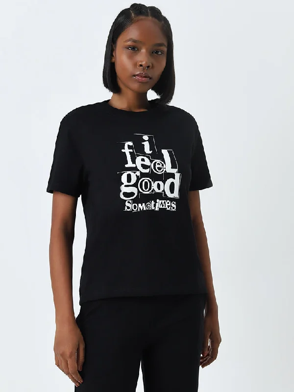 Studiofit Black Text Printed Cotton T-ShirtSkateboard Shirts