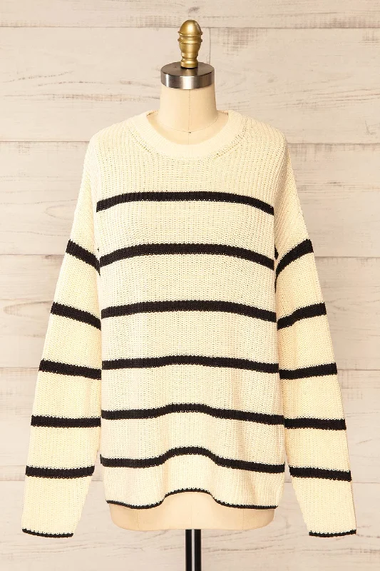 Carpentras | Oversized Beige Knit Striped Sweater