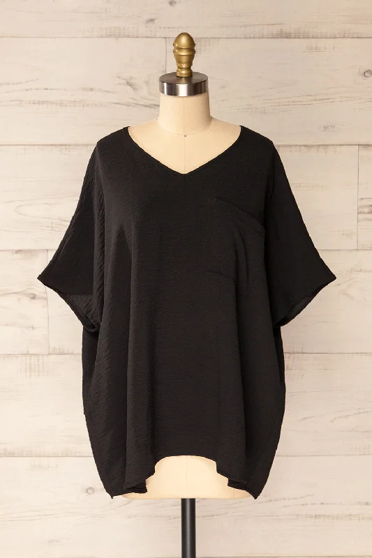 Haifa Black | Oversized Short Batwing Sleeve Top