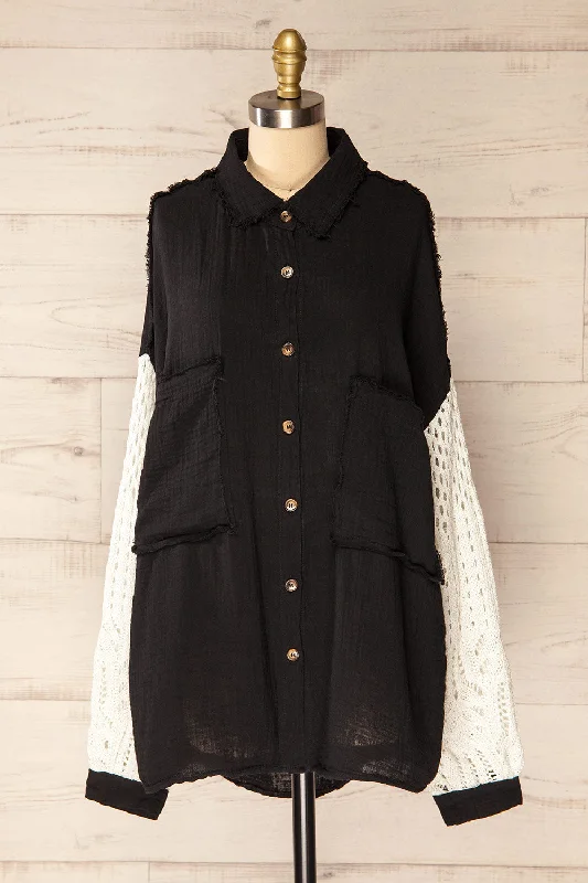 Jaipur Black | Oversized Shirt w/ Knit Sleeves