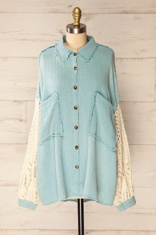 Jaipur Blue | Oversized Shirt w/ Knit Sleeves