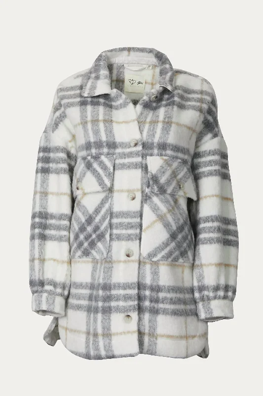 Oversized Checked Shacket In Grey Cream