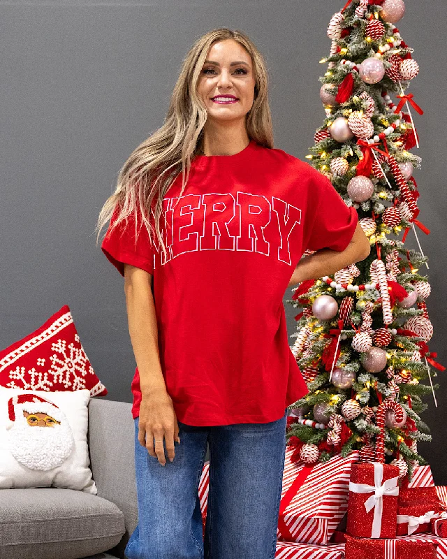 NEW! Merry Oversized Tee - Red