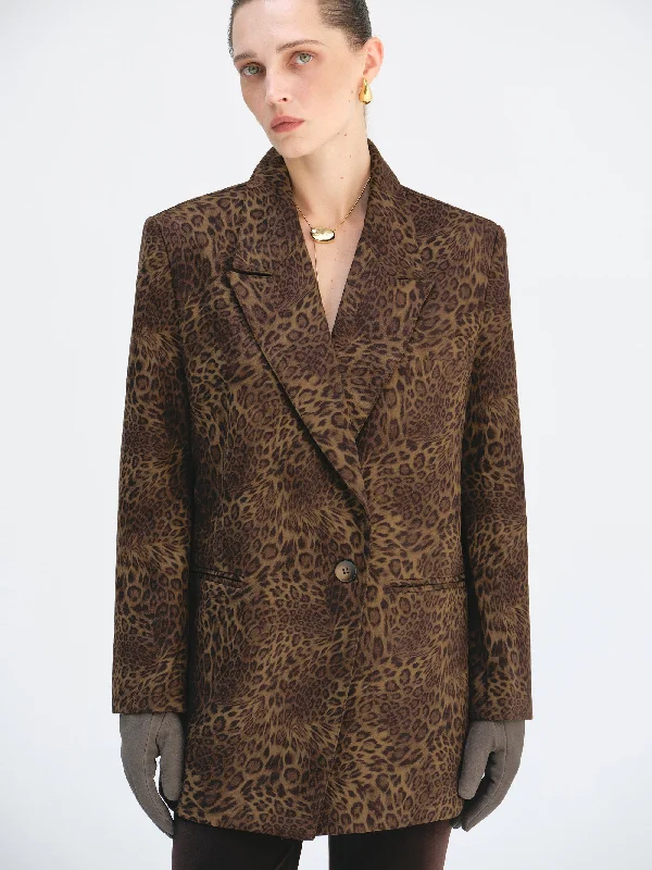 Oversized Leopard Blazer, Brown