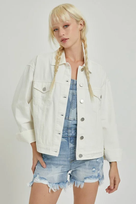 Plus sized oversized jean jacket in white by mittoshop