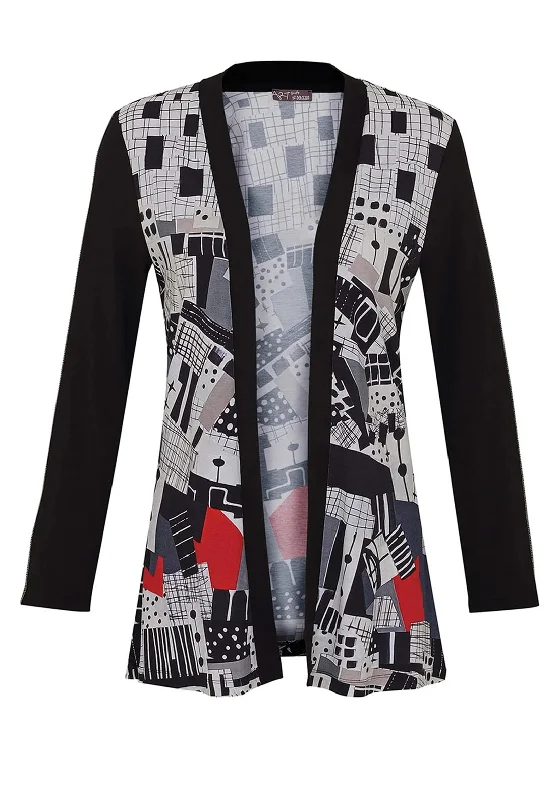 Dolcezza Geometric Print Open Cardigan, Black